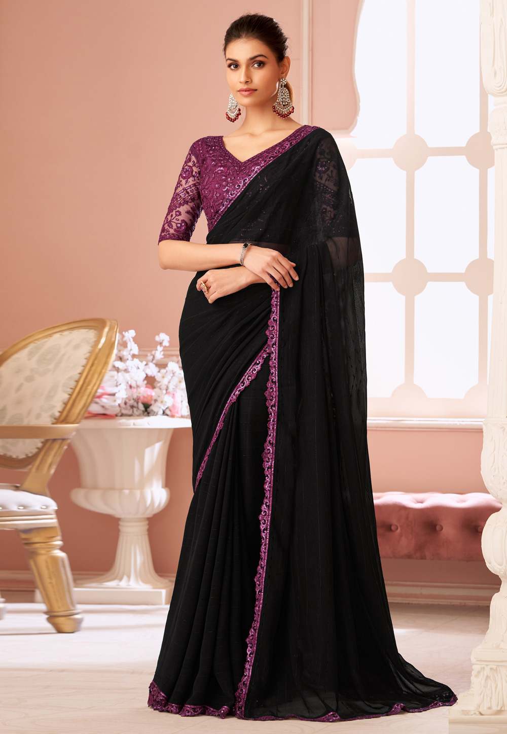 Black Georgette Saree With Blouse 306252