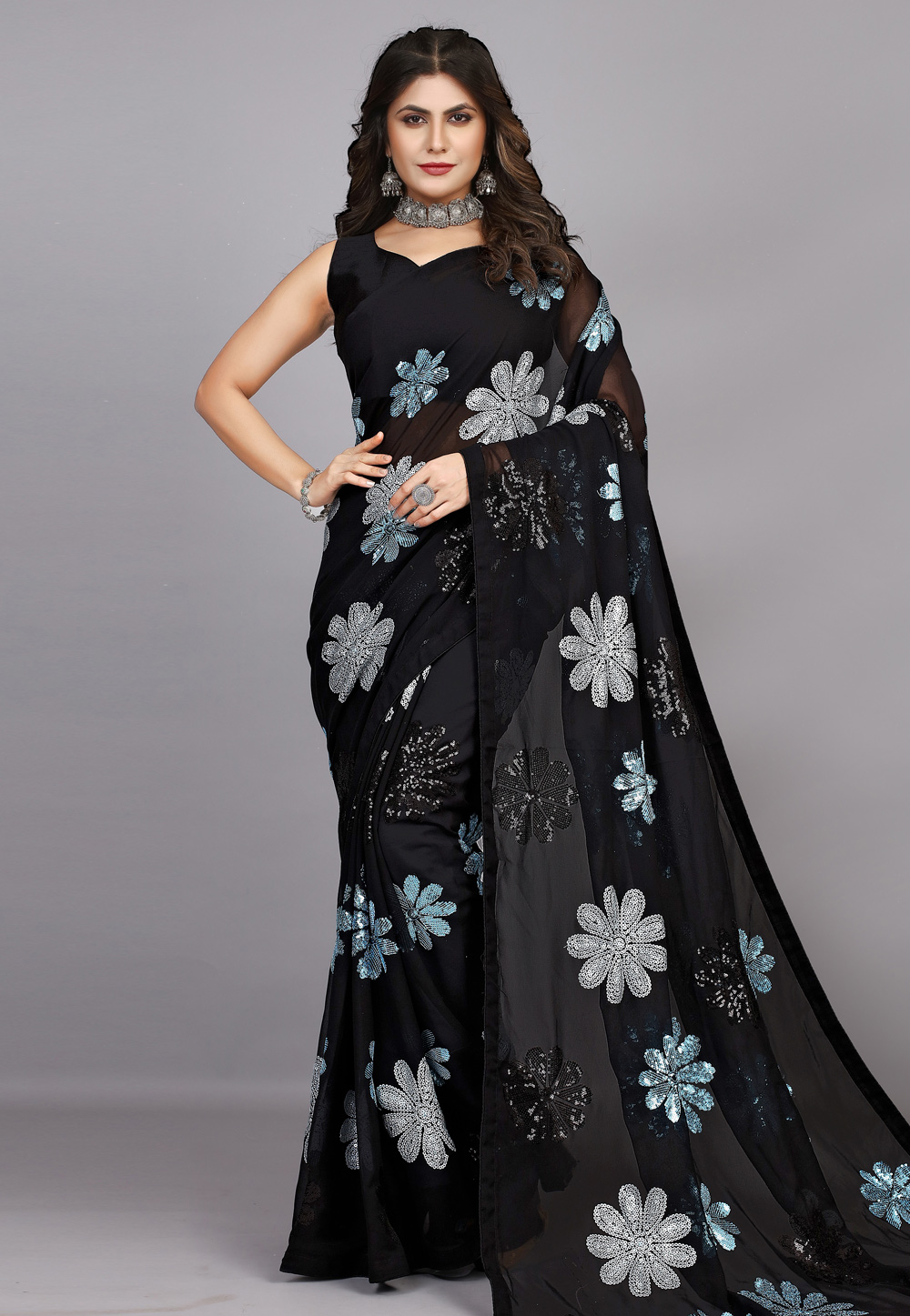 Black Georgette Saree With Blouse 278133