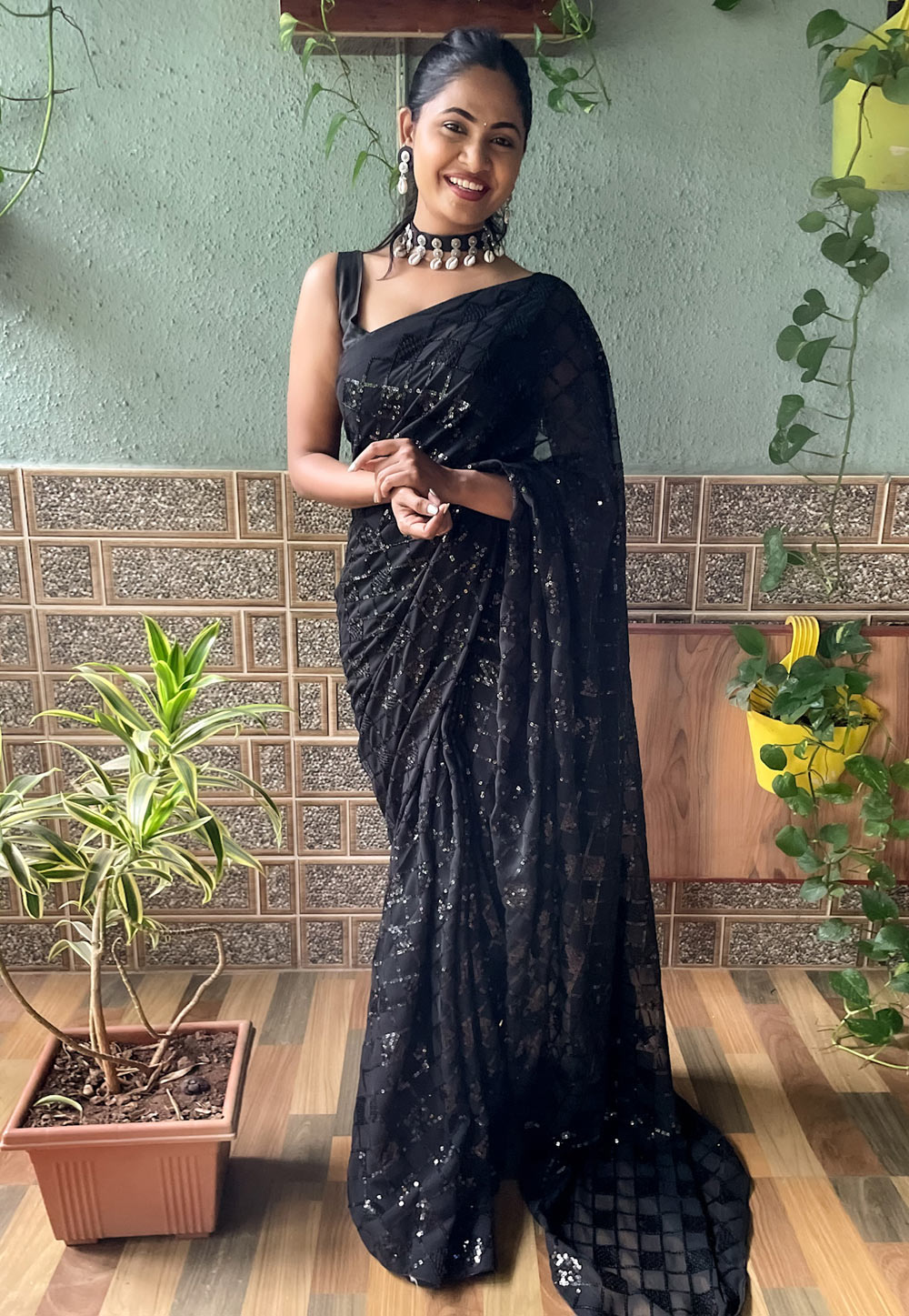 Black Georgette Saree With Blouse 279468