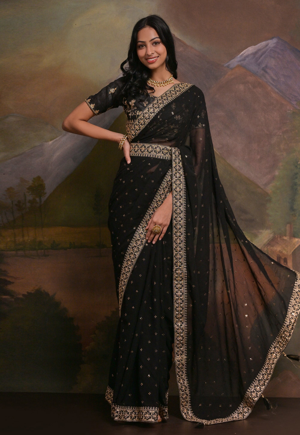 Black Georgette Saree With Blouse 282276