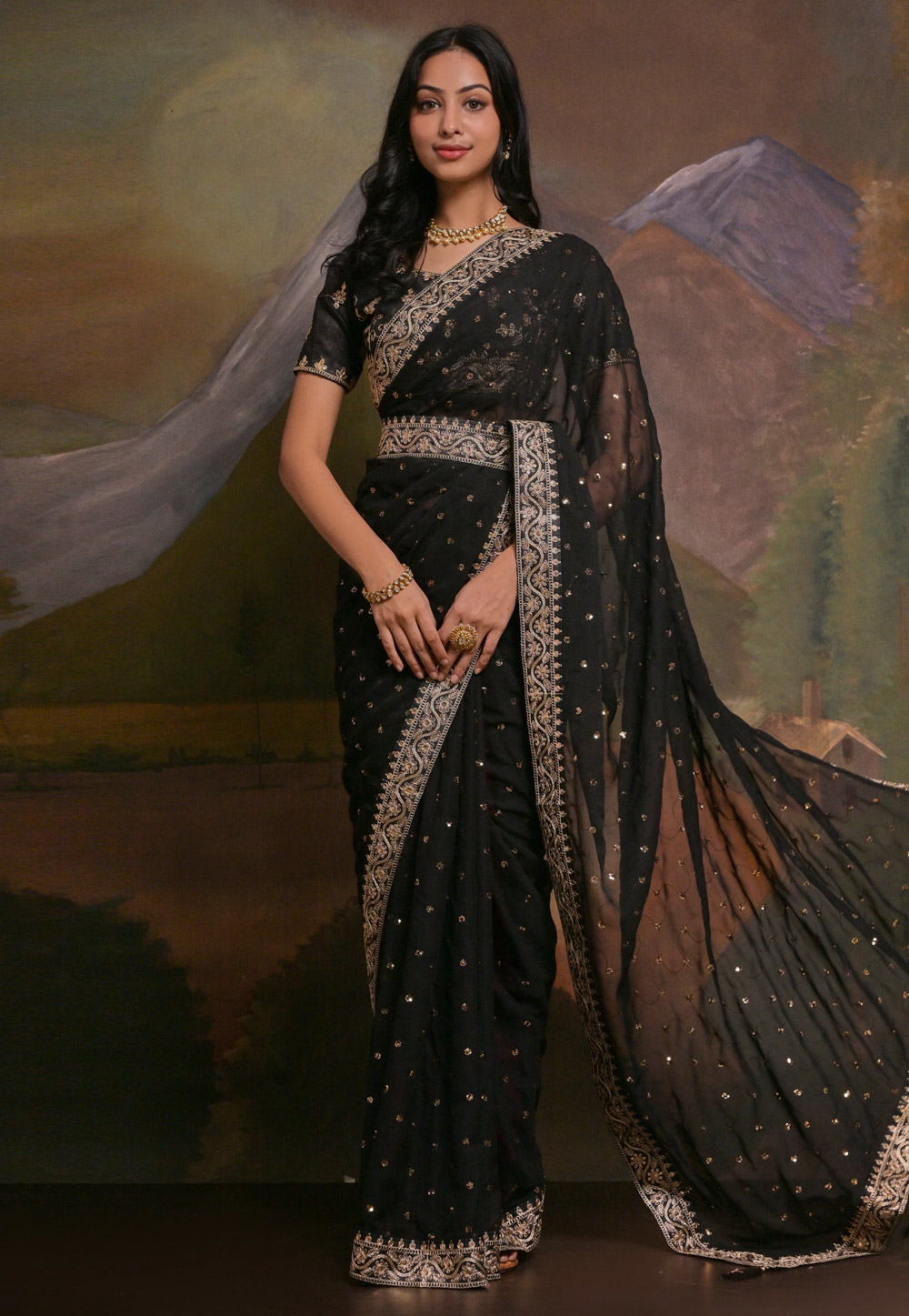 Black Georgette Saree With Blouse 282280