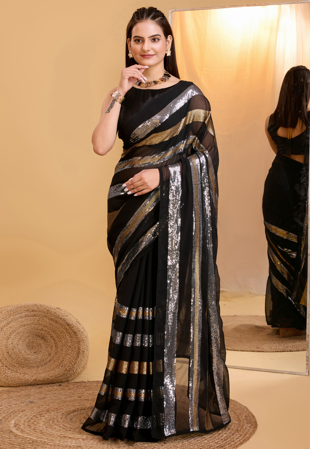 Black Georgette Saree With Blouse 283765