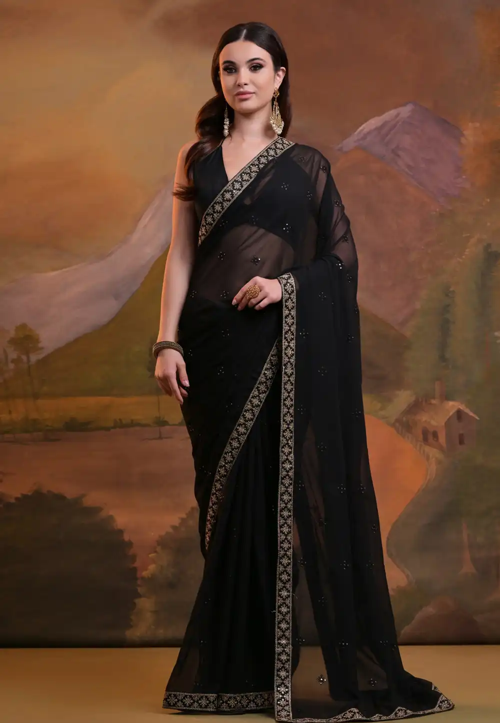 Black Georgette Saree With Blouse 288657