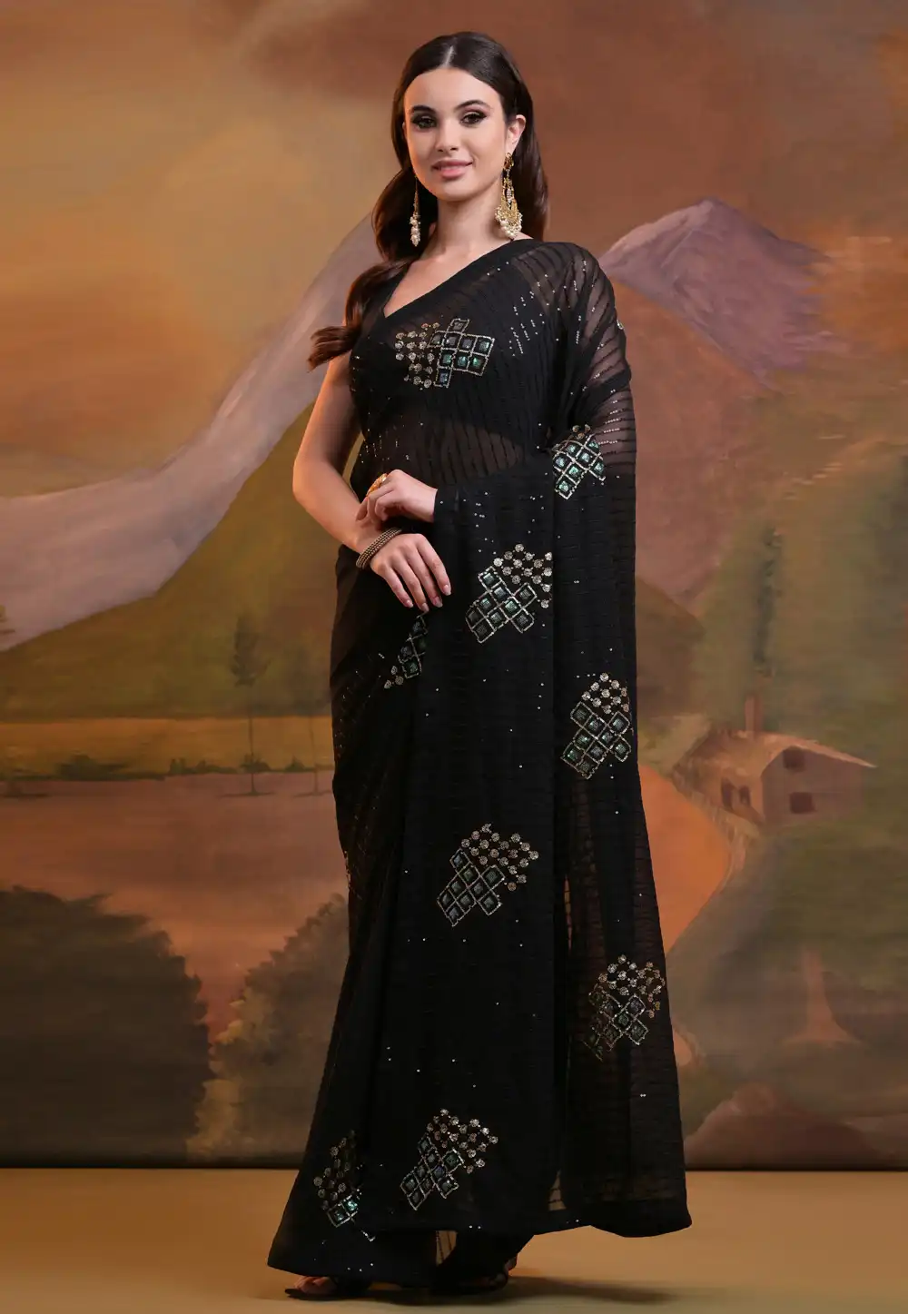 Black Georgette Saree With Blouse 289034