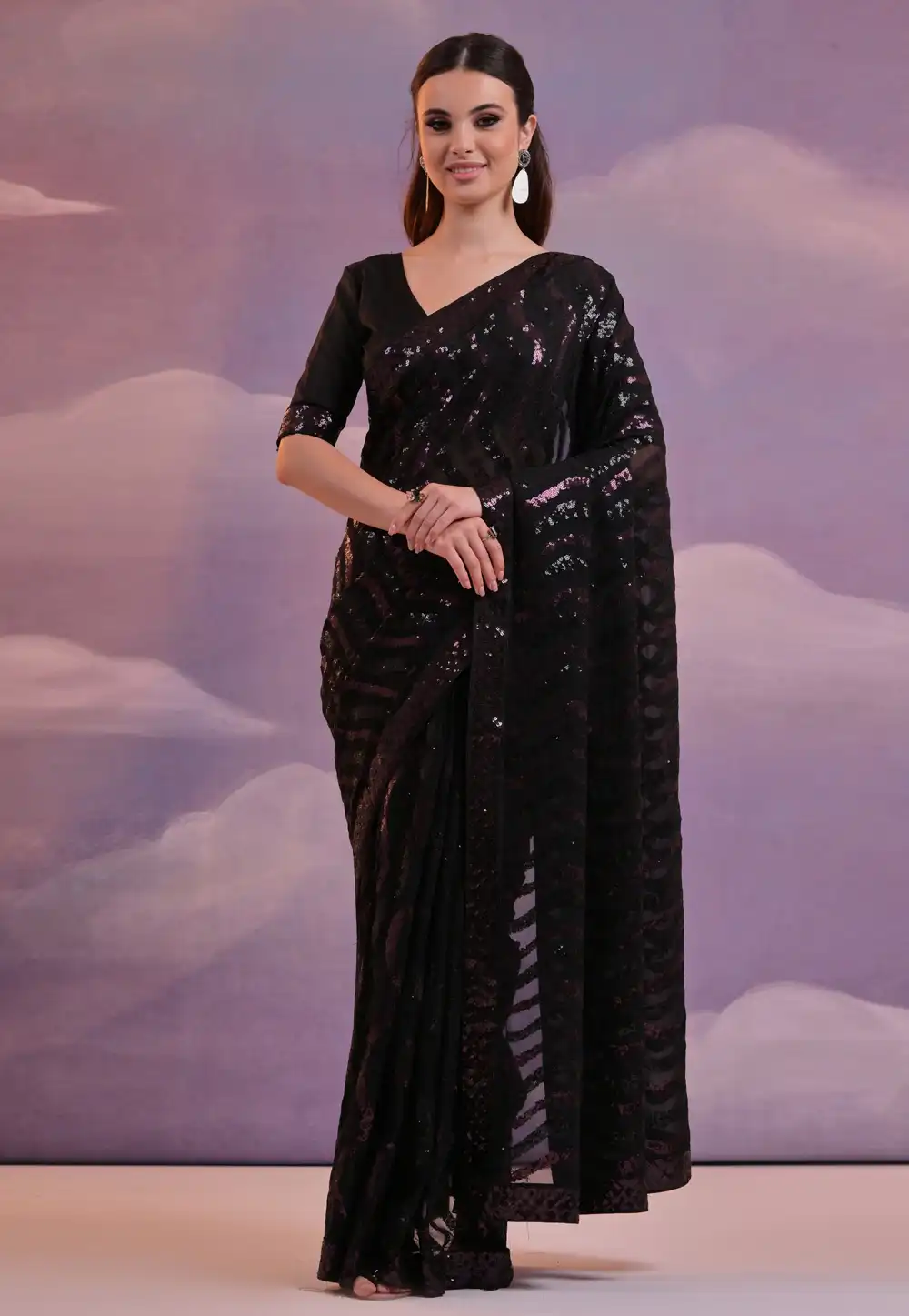 Black Georgette Saree With Blouse 289383