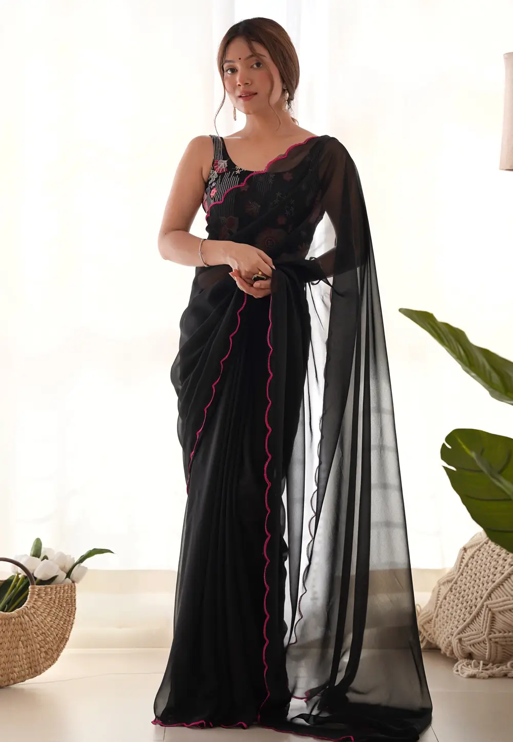 Black Georgette Saree With Blouse 296201