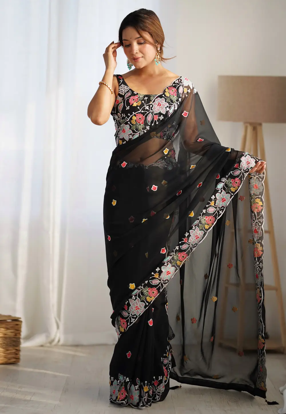 Black Georgette Saree With Blouse 296267