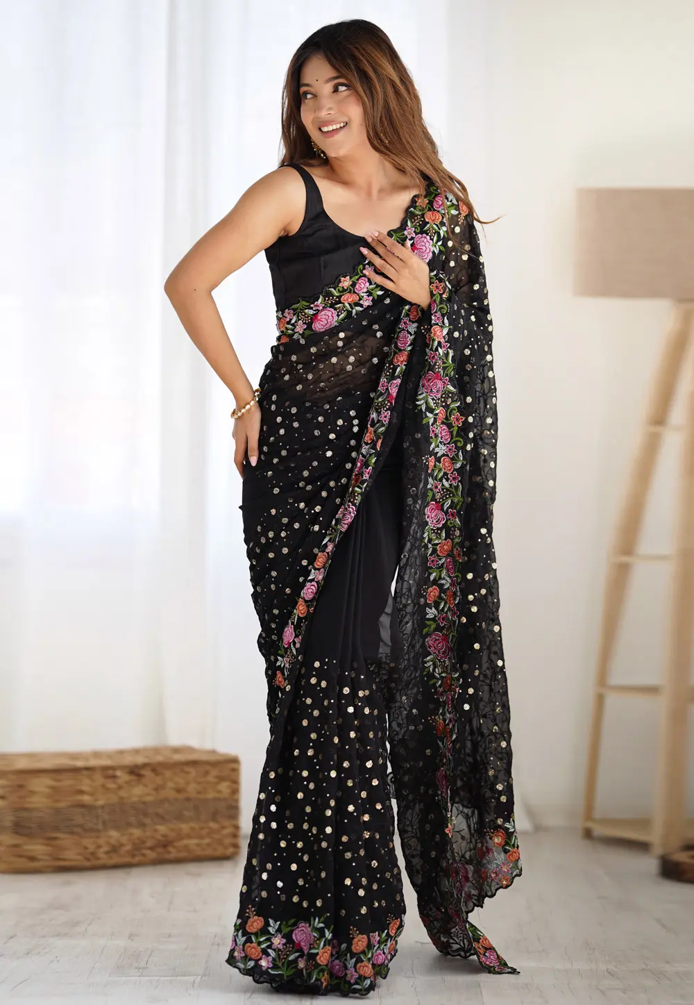 Black Georgette Saree With Blouse 300325