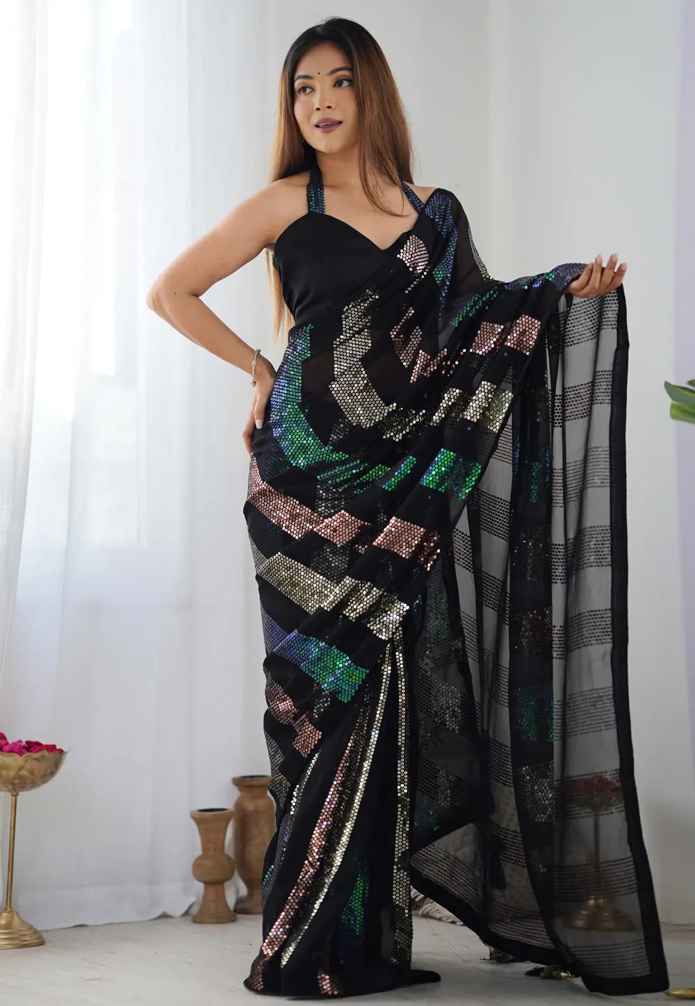 Black Georgette Saree With Blouse 301218