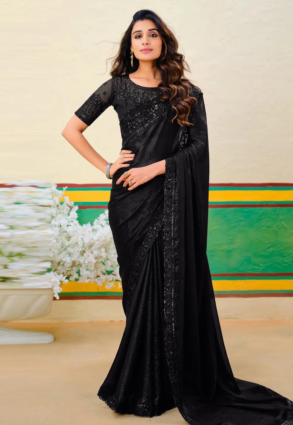 Black Georgette Saree With Blouse 302076