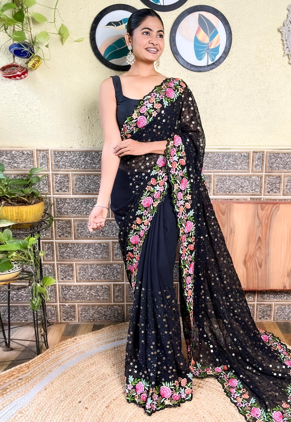 Black Georgette Saree With Blouse 310999