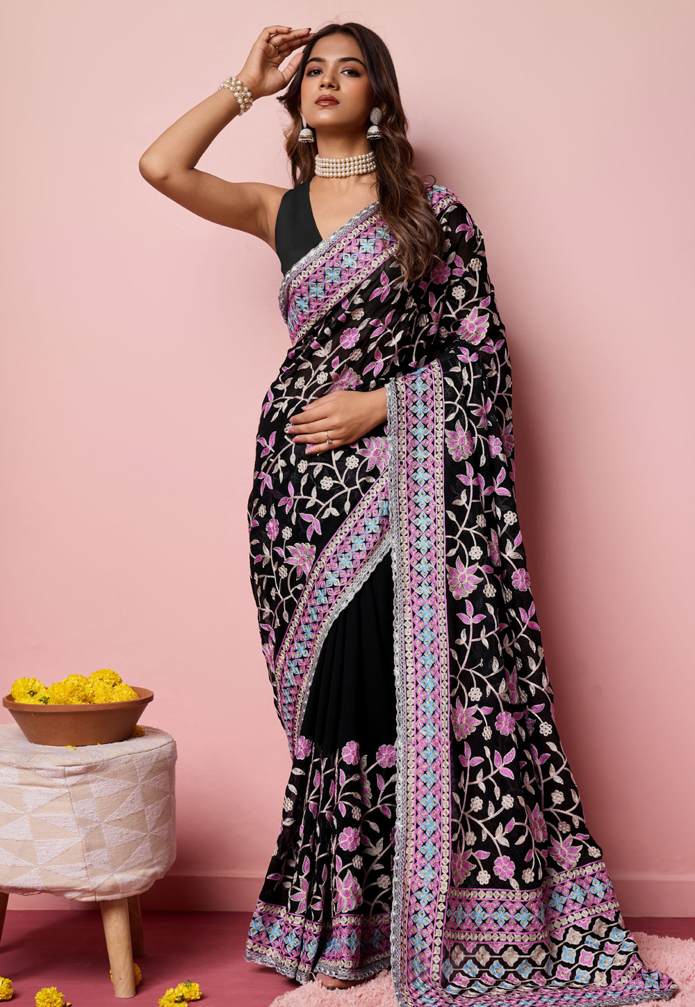 Black Georgette Saree With Blouse 287642