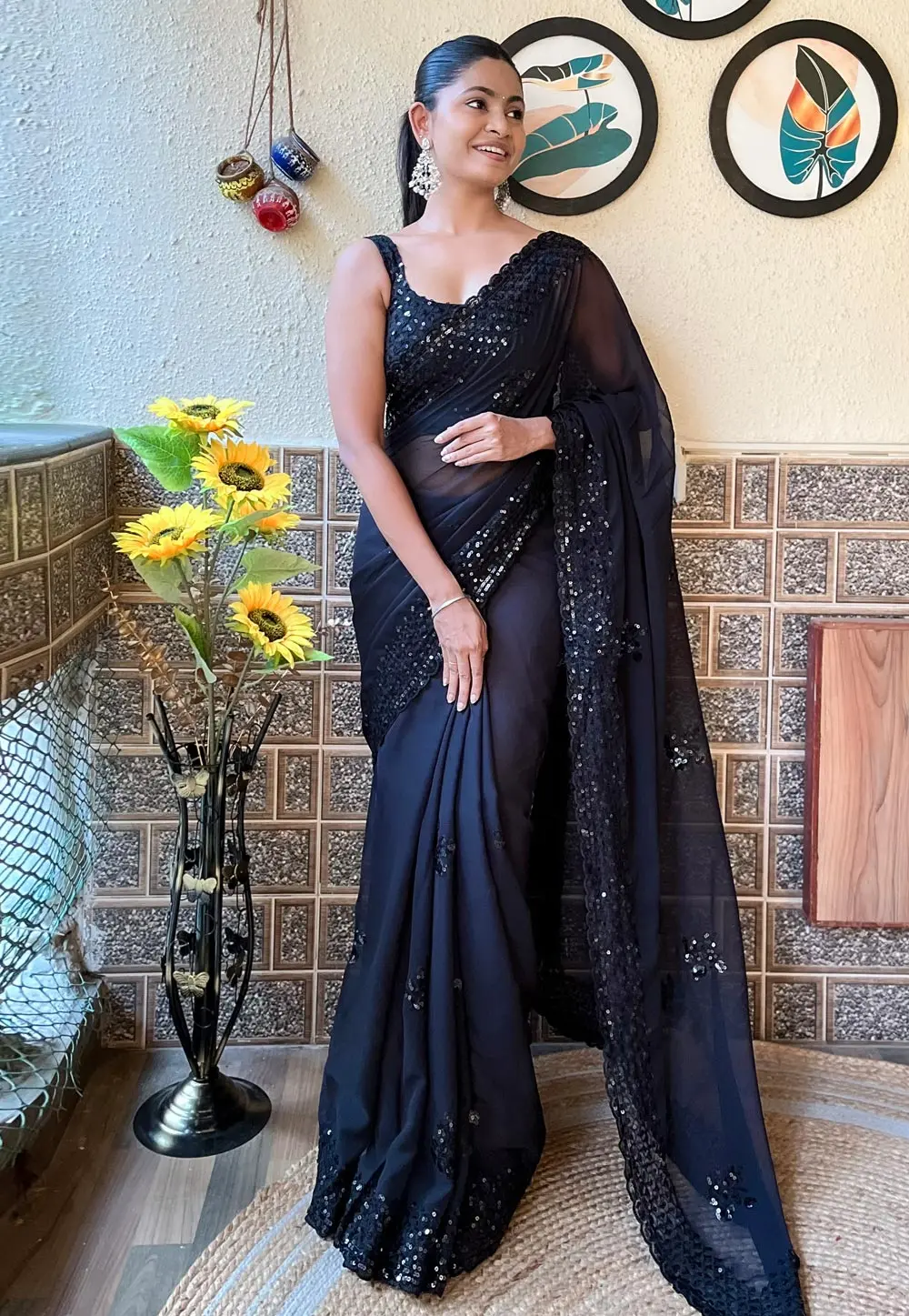 Black Georgette Saree With Blouse 303442