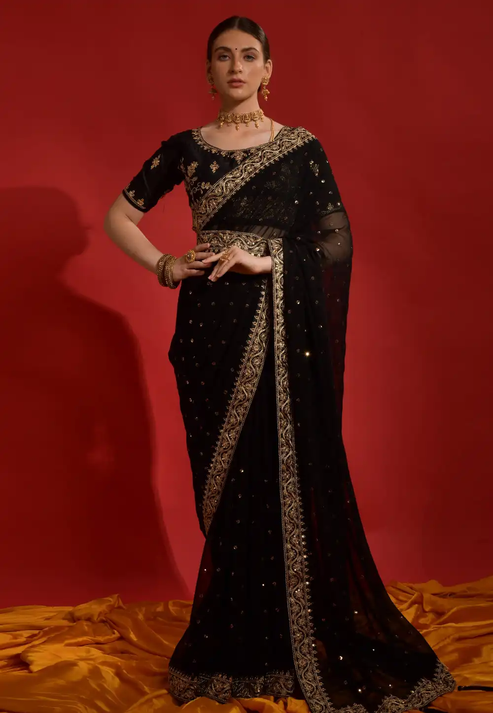 Black Georgette Saree With Blouse 291481