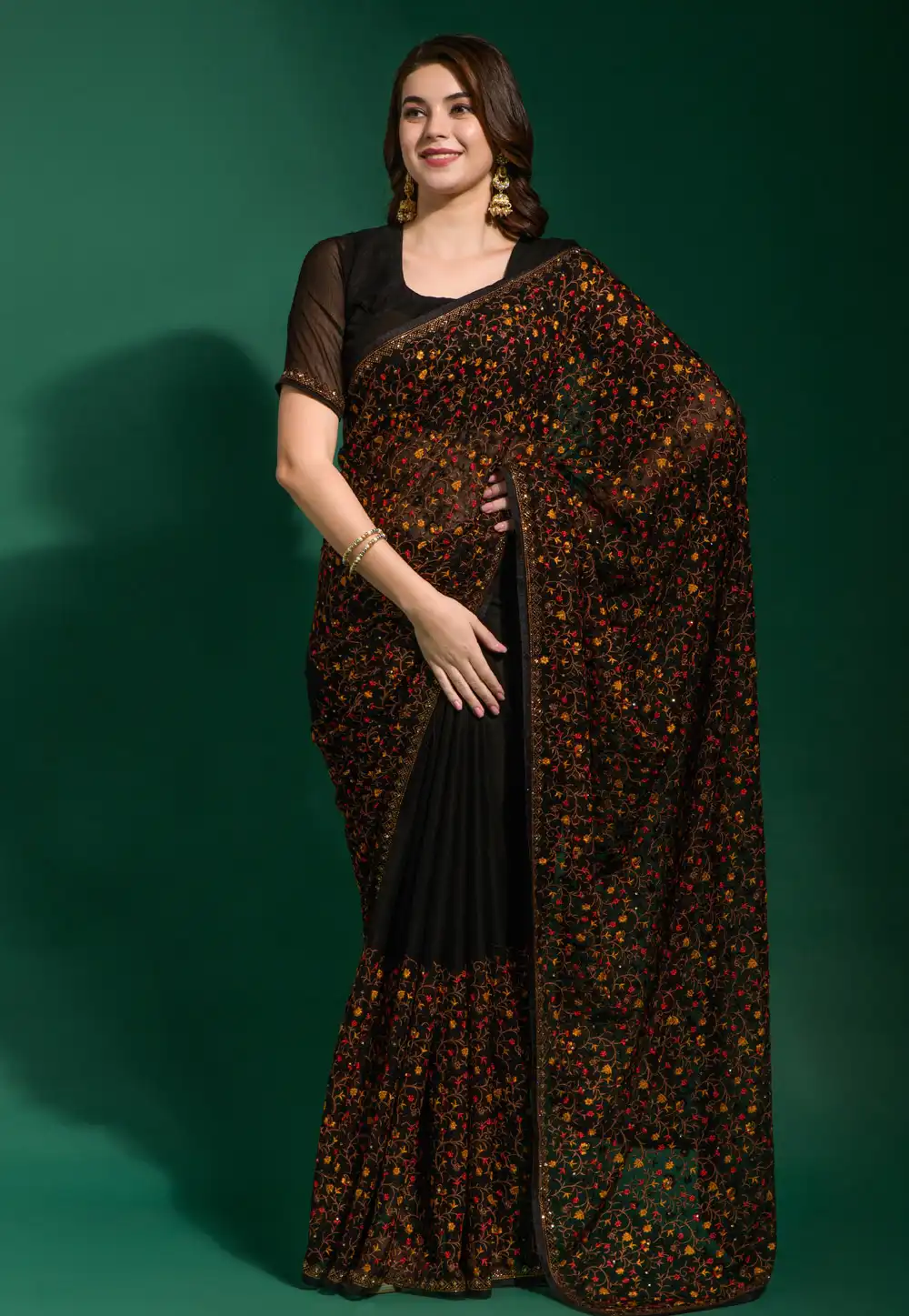 Black Georgette Saree With Blouse 291464