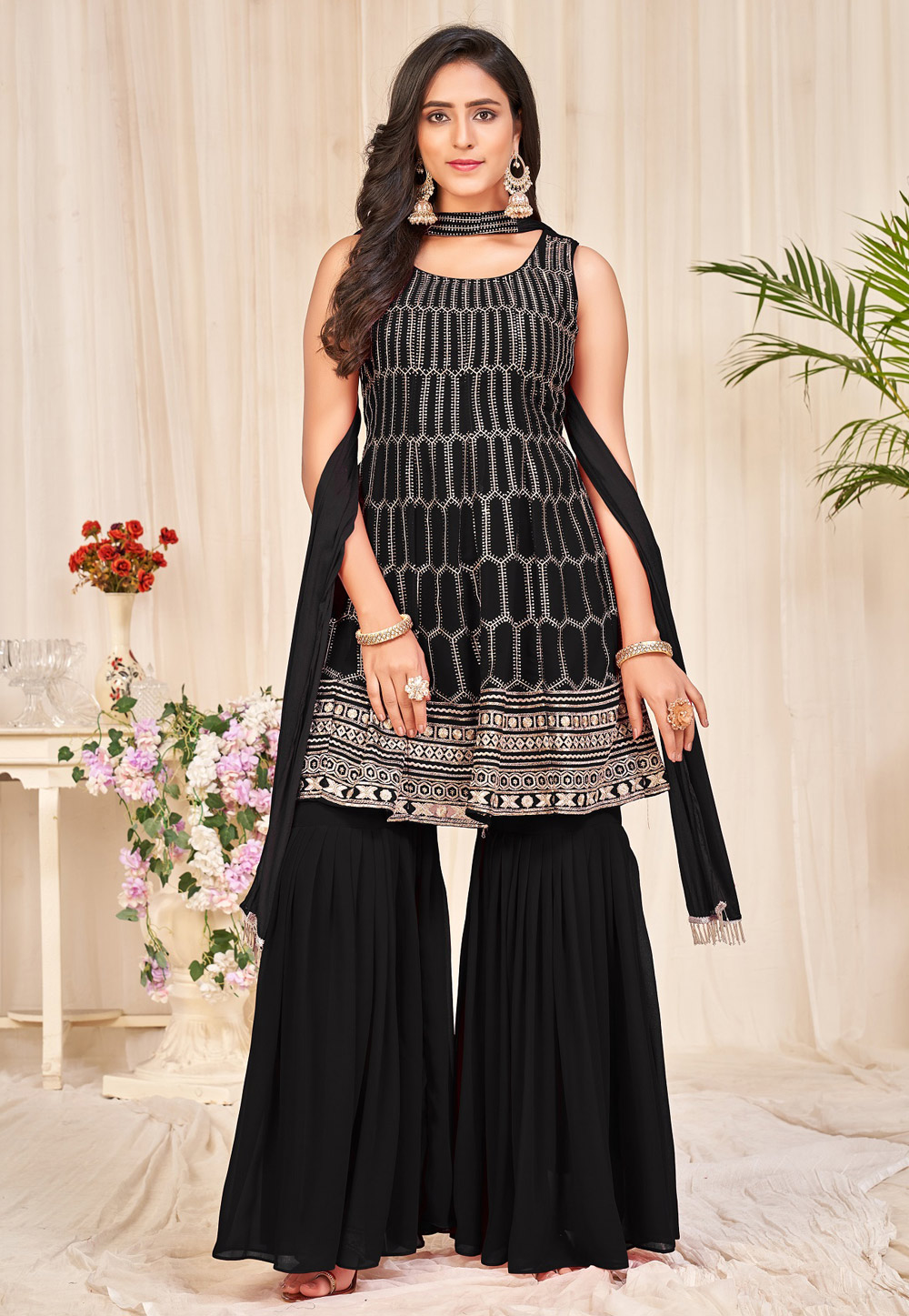 Black Georgette Sharara Suit 305716