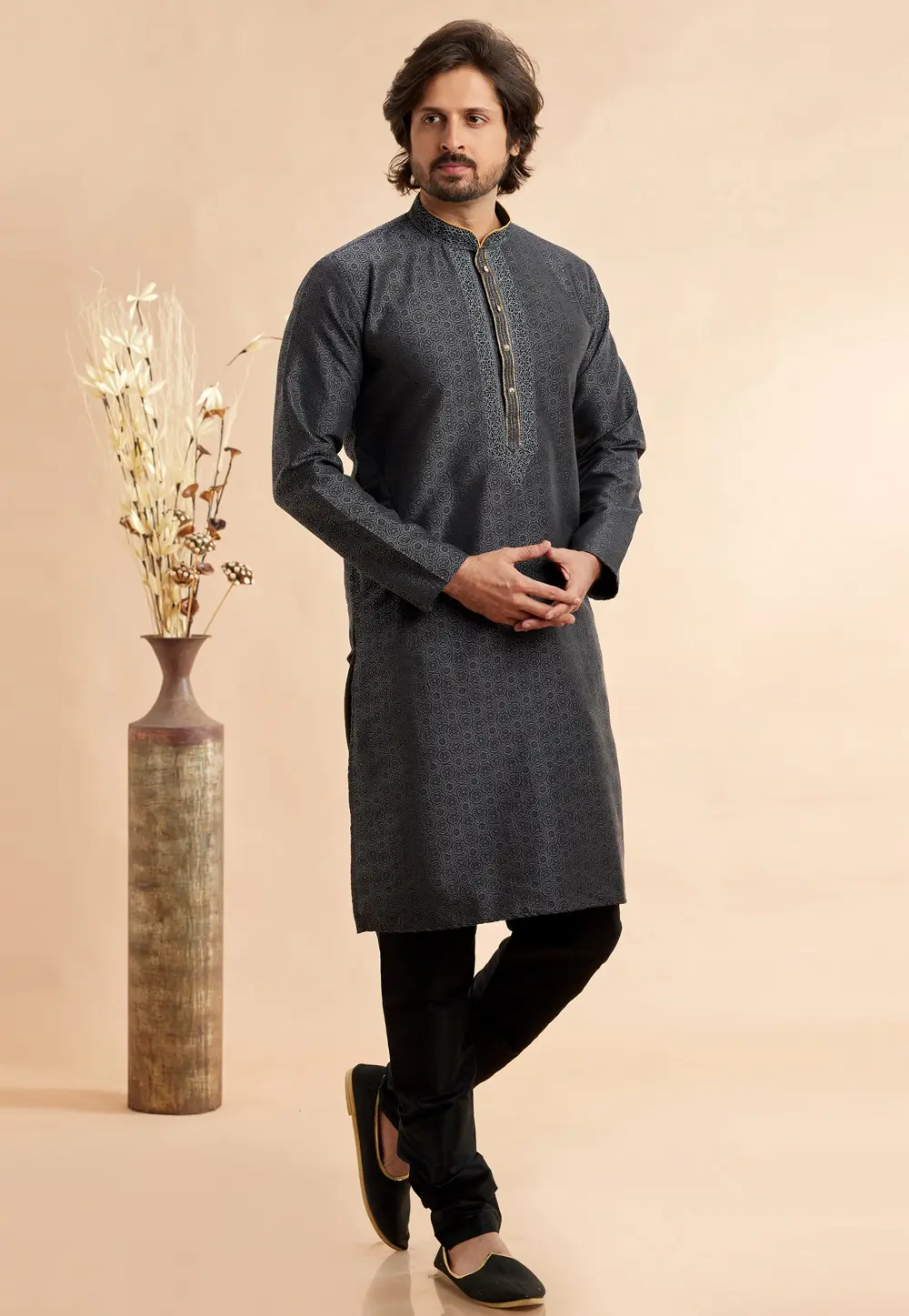 Black Jacquard Kurta Pajama 297501