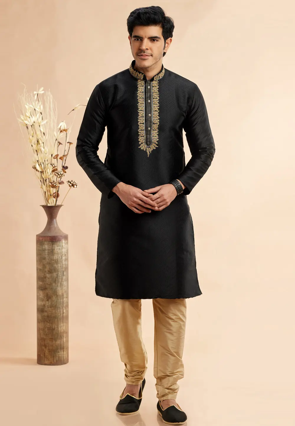 Black Jacquard Kurta Pajama 297511