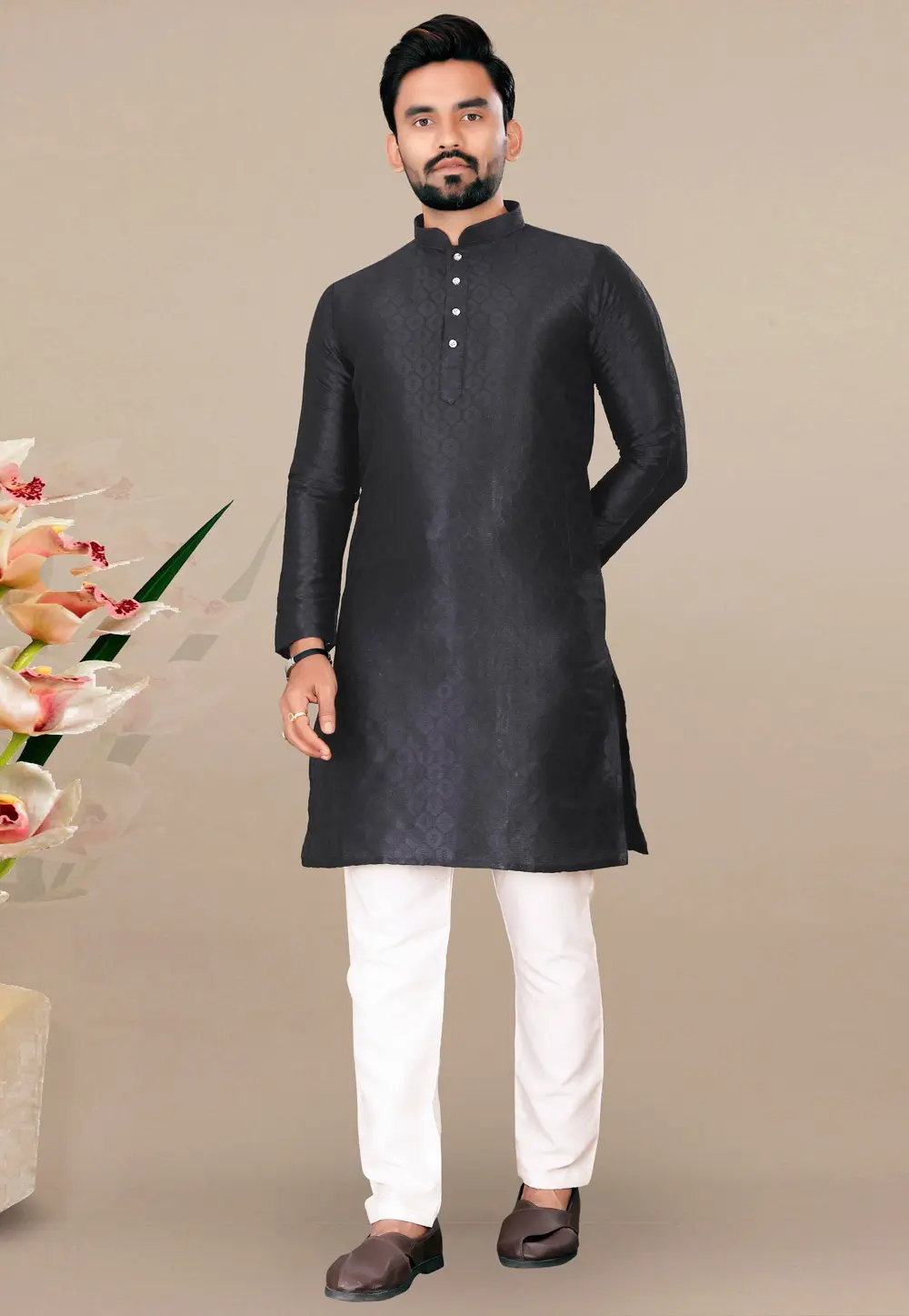 Black Jacquard Kurta Pajama 293406