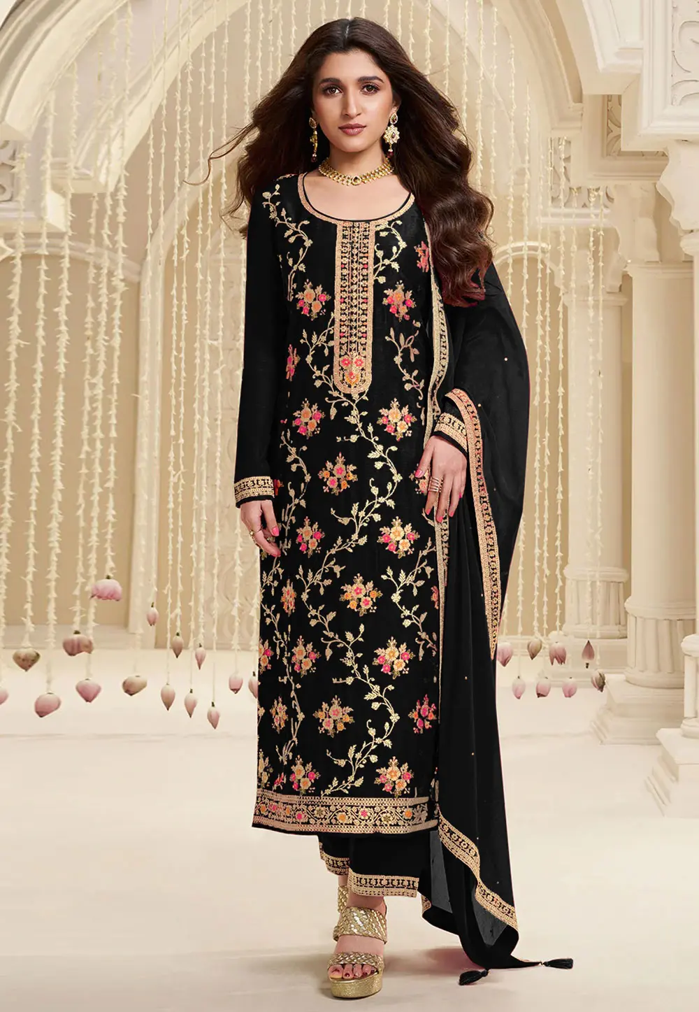 Black Jacquard Pakistani Suit 301448