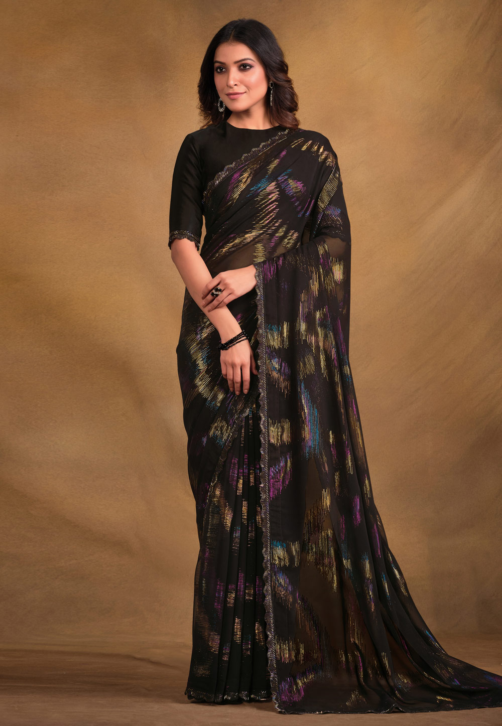 Black Jacquard Saree With Blouse 287041