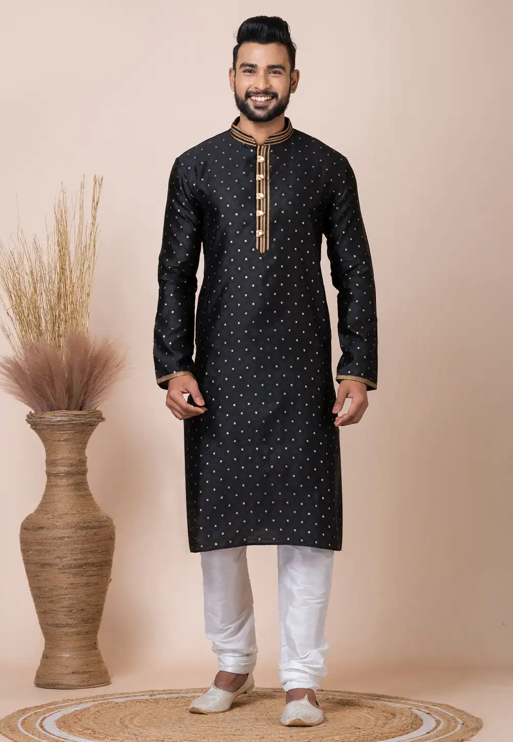 Black Jacquard Silk Kurta Pajama 293942