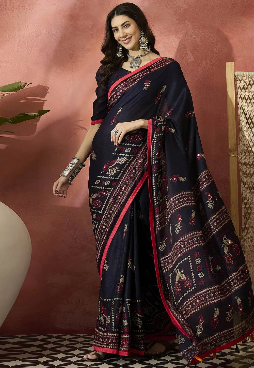 Black Jute Silk Saree With Blouse 304745