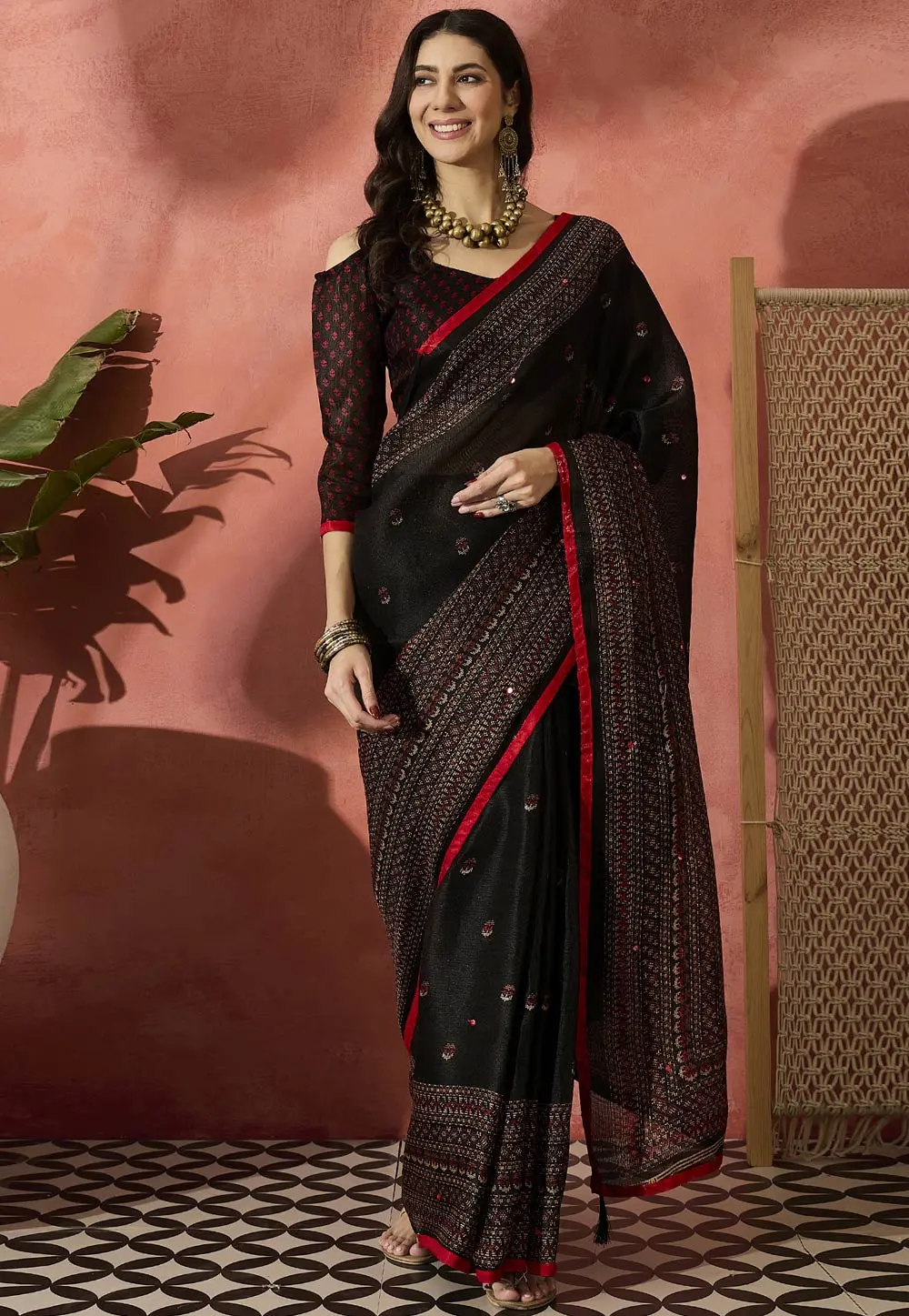 Black Jute Silk Saree With Blouse 304747