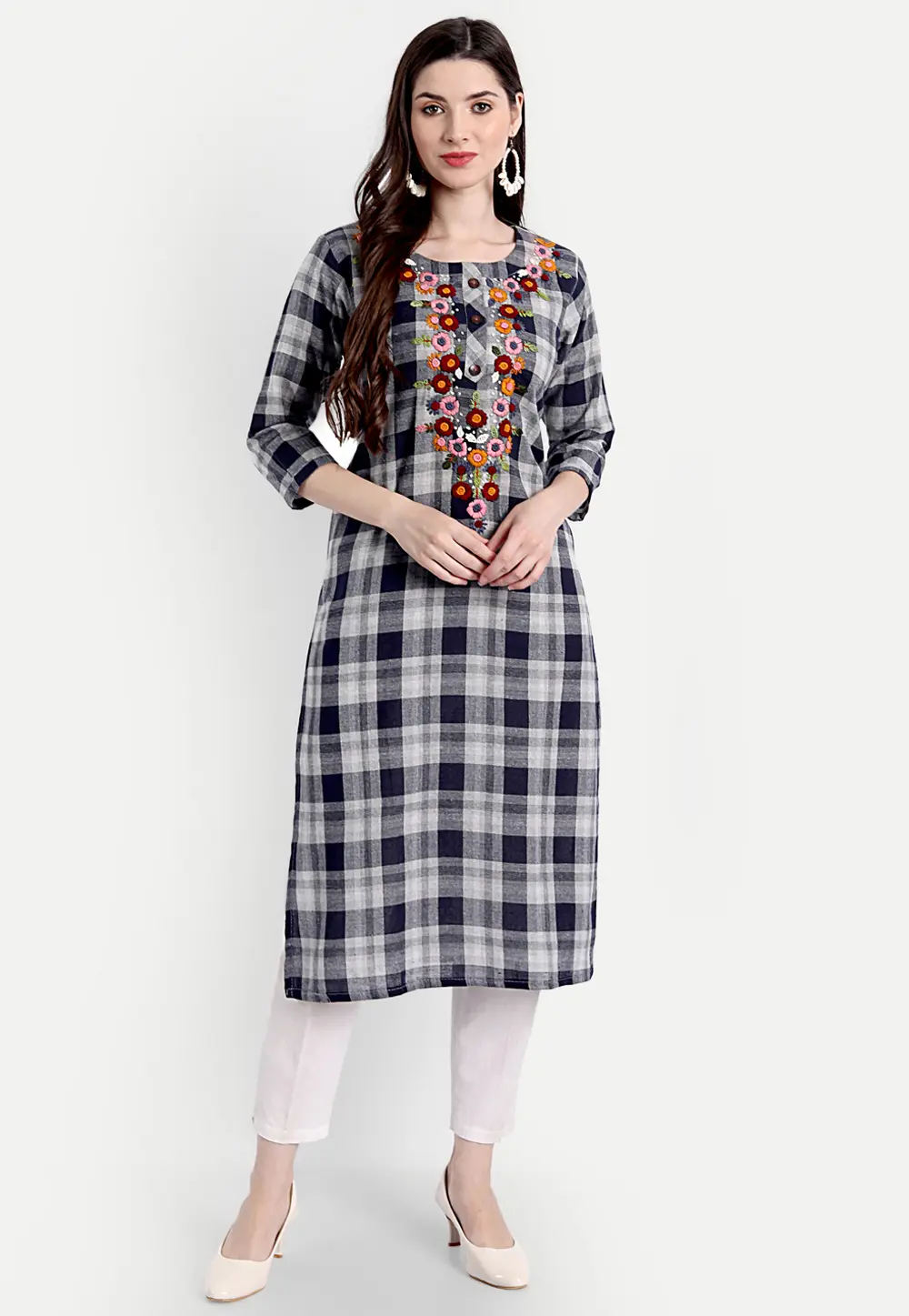 Black Khadi Cotton Long Tunic 300490