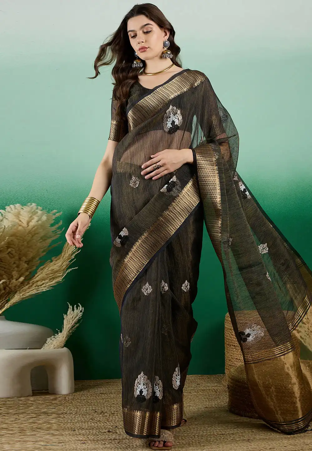 Black Khadi Saree With Blouse 290241