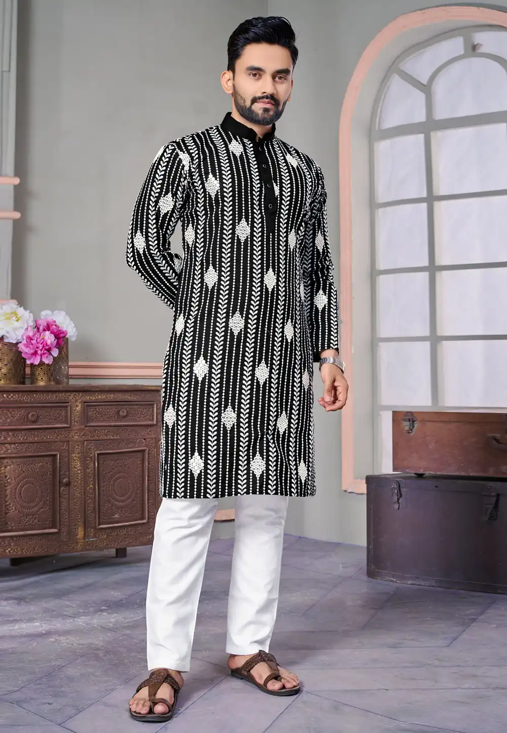 Black Linen Kurta Pajama 293829