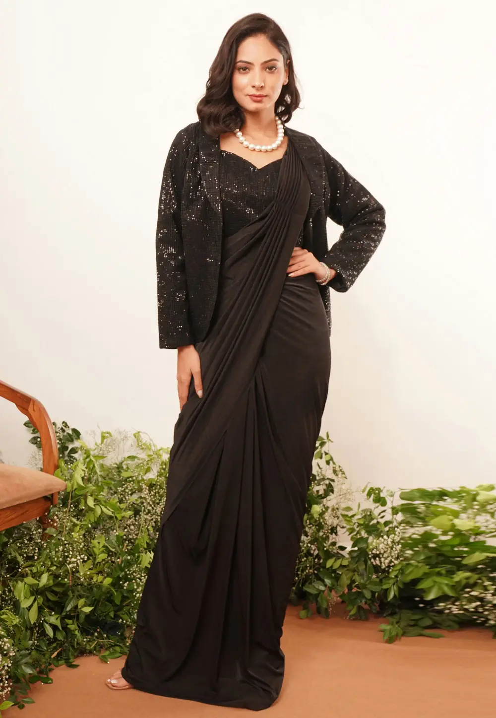 Black Lycra Saree With Blouse 297189