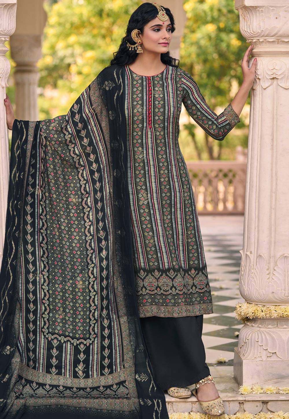 Black Muslin Pakistani Suit 310738