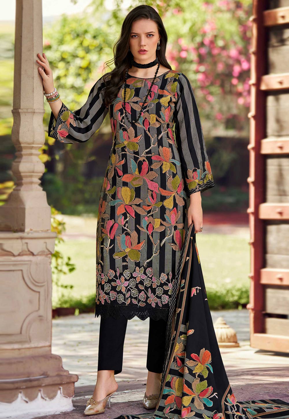 Black Muslin Pakistani Suit 311068