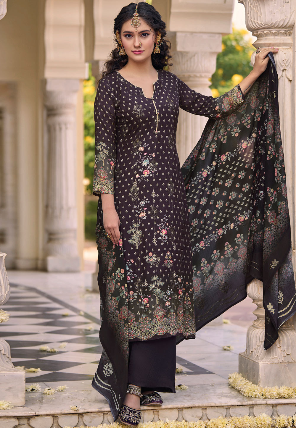 Black Muslin Palazzo Suit 310733