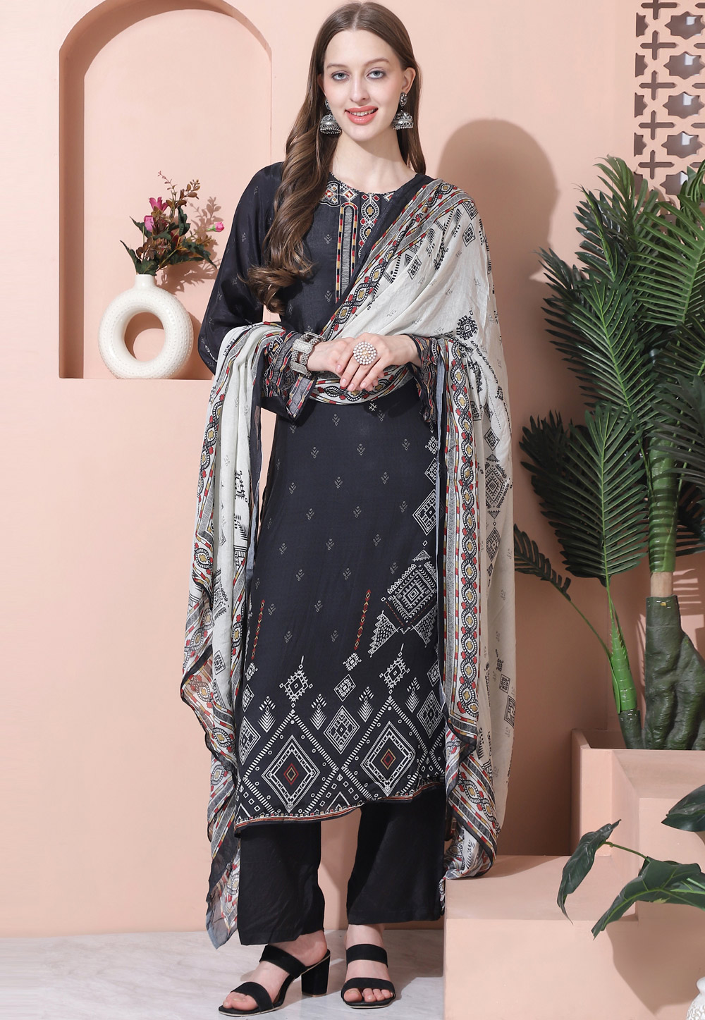 Black Muslin Pant Style Suit 310060
