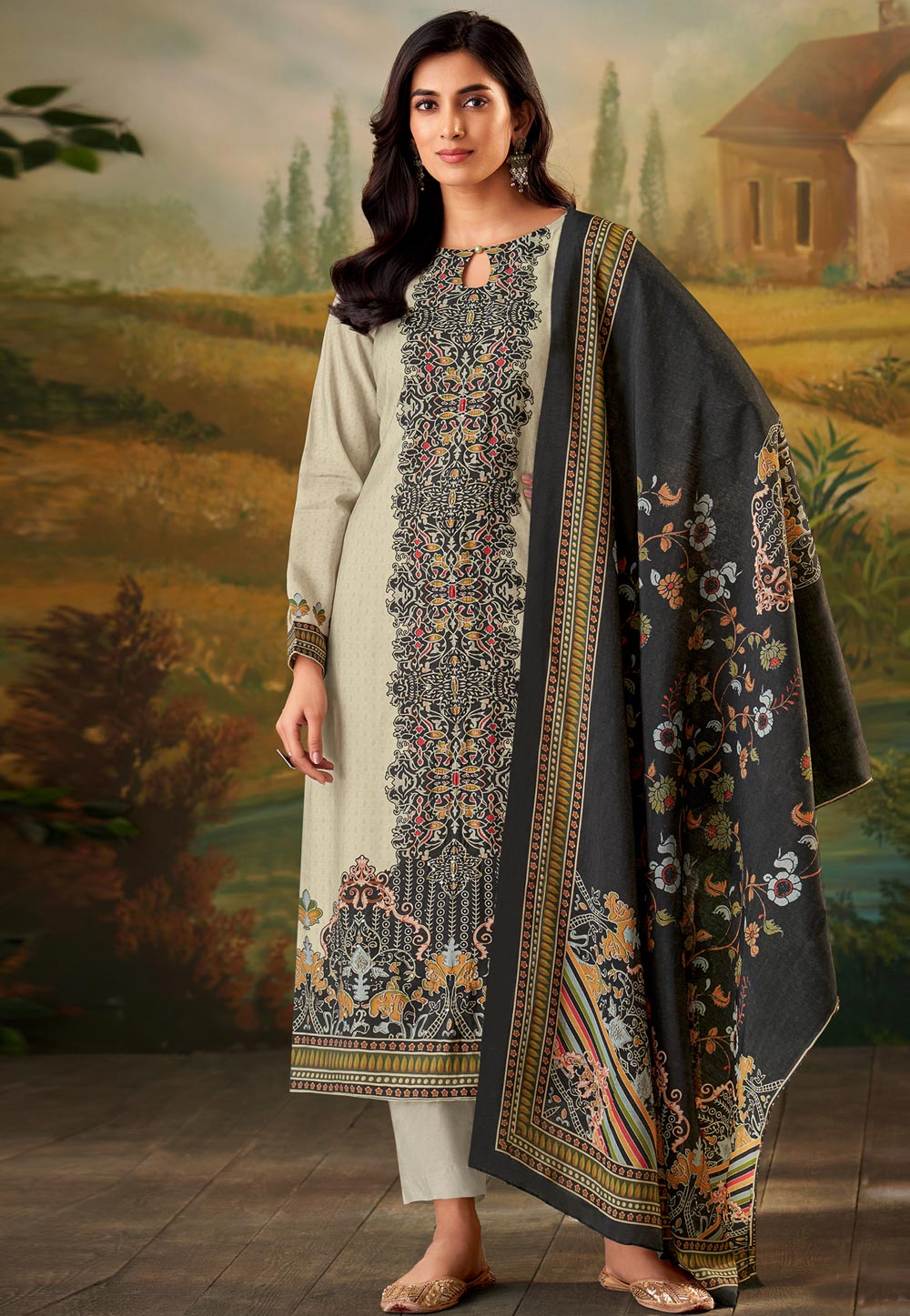 Black Muslin Pant Style Suit 310165