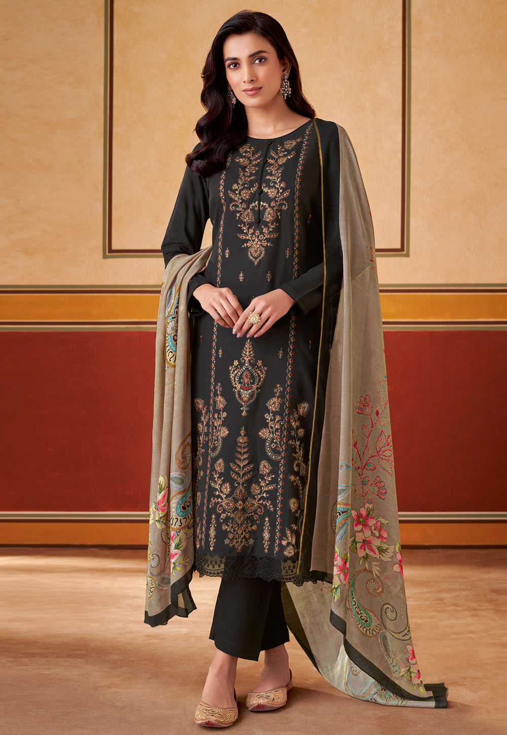 Black Muslin Pant Style Suit 310167
