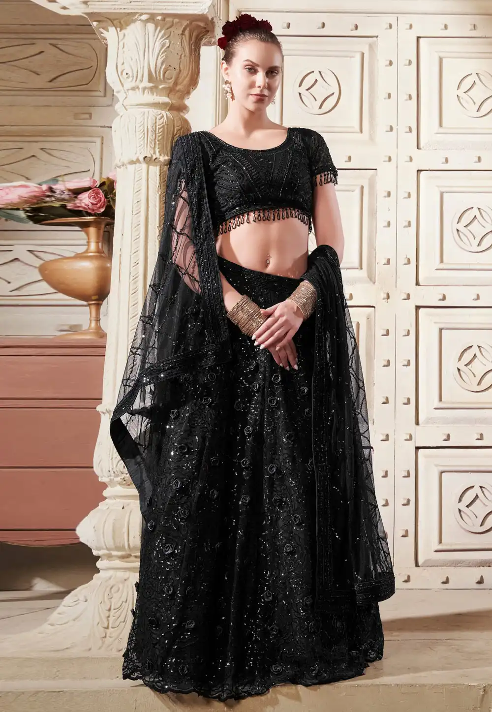 Black Net Designer Lehenga 293434