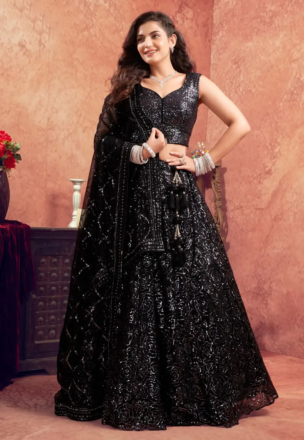 Black Net Designer Lehenga 293436