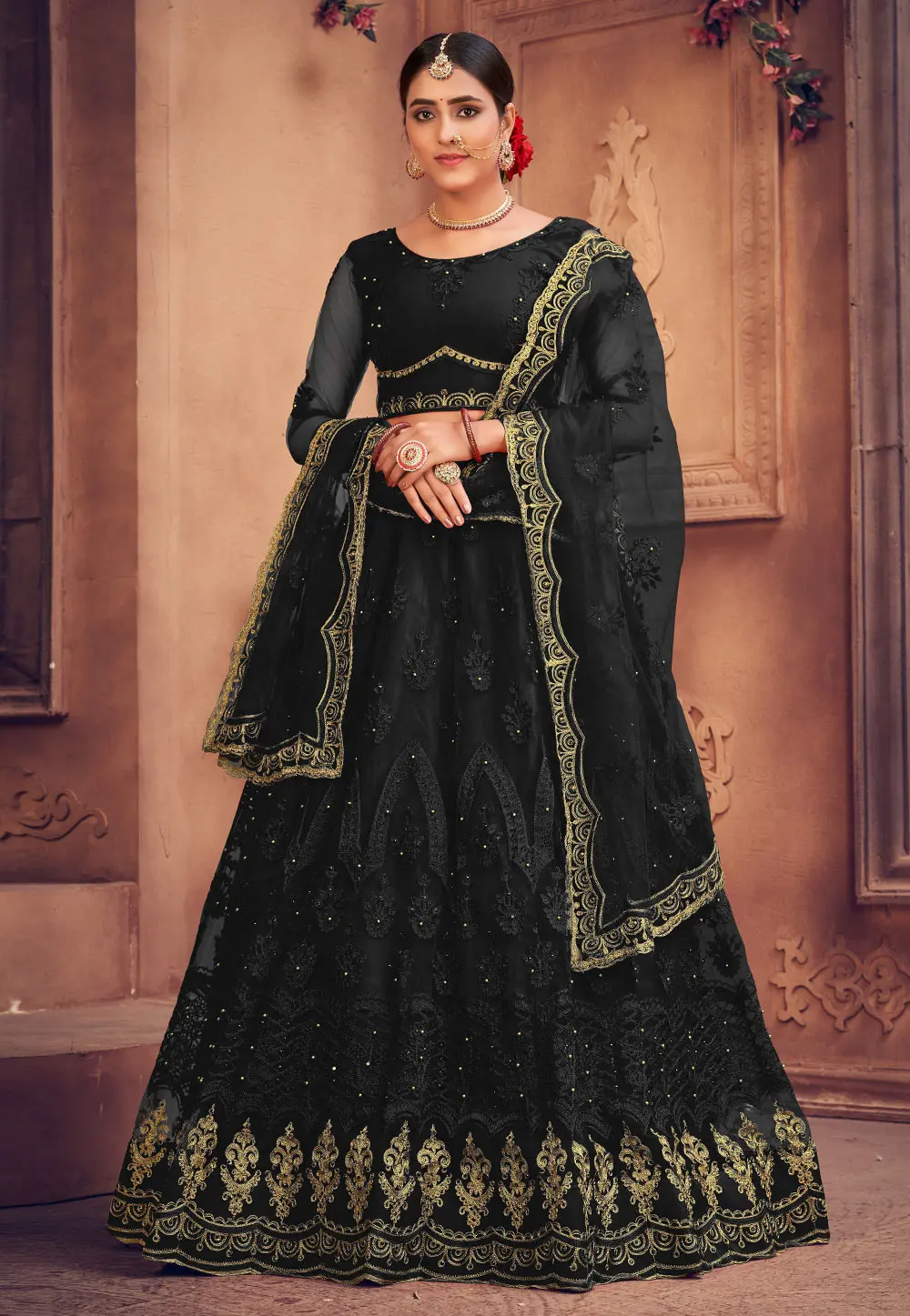 Black Net Lehenga Choli 303534