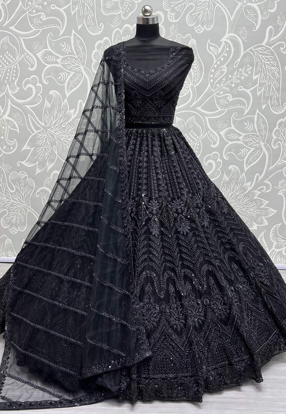 Black Sequins Embellished Lehenga Choli & Dupatta Latest 2470LG03