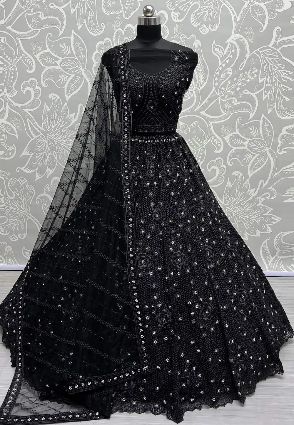 Black Net Wedding Lehenga Choli 292123