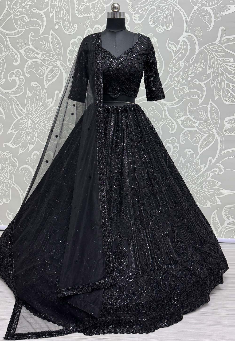 Black Net Wedding Lehenga Choli 310326