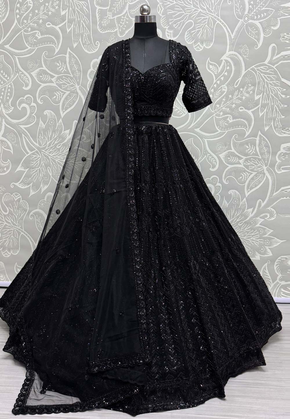 Black Net Wedding Lehenga Choli 310330