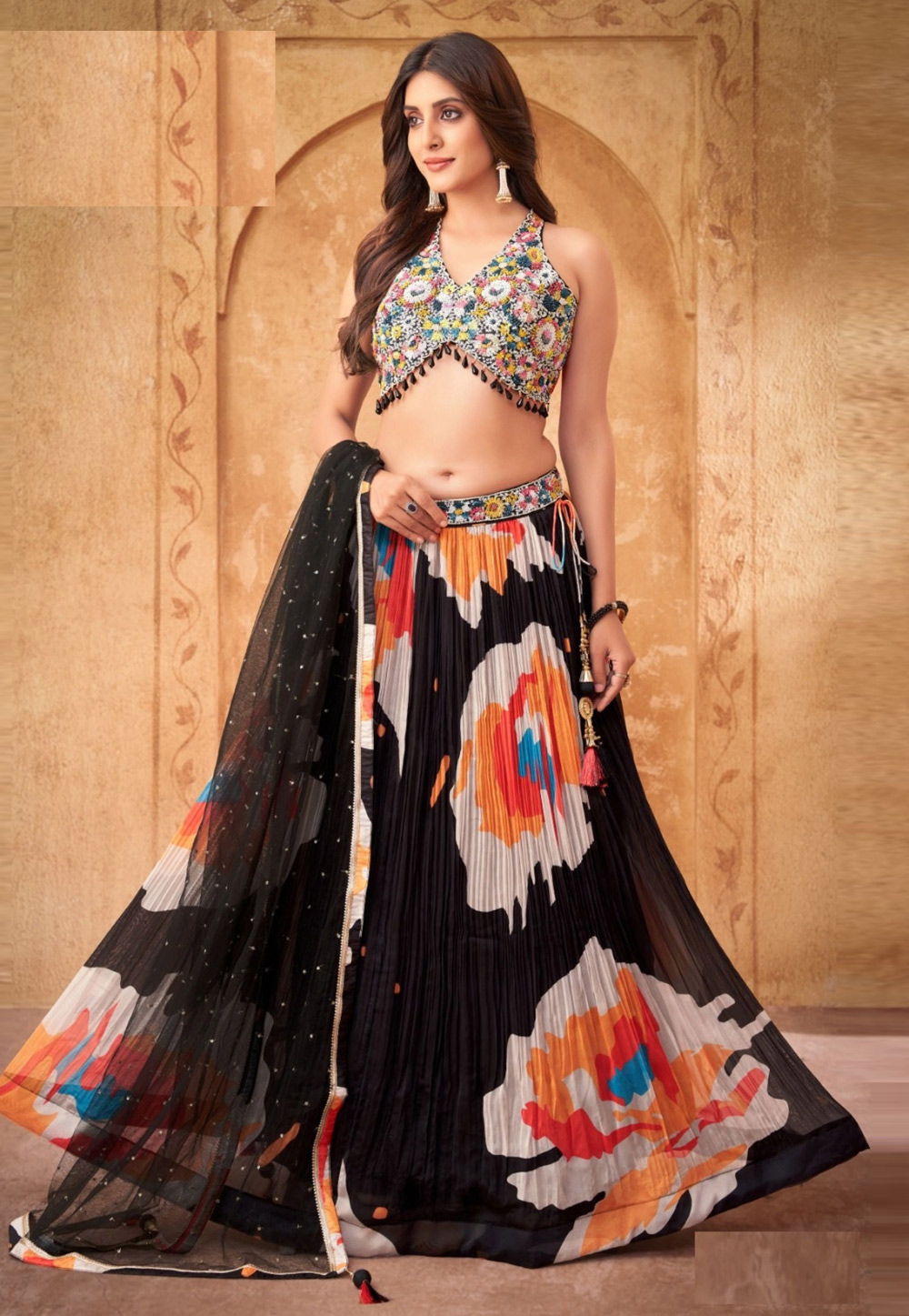 Black Organza Floral Lehenga choli 305061