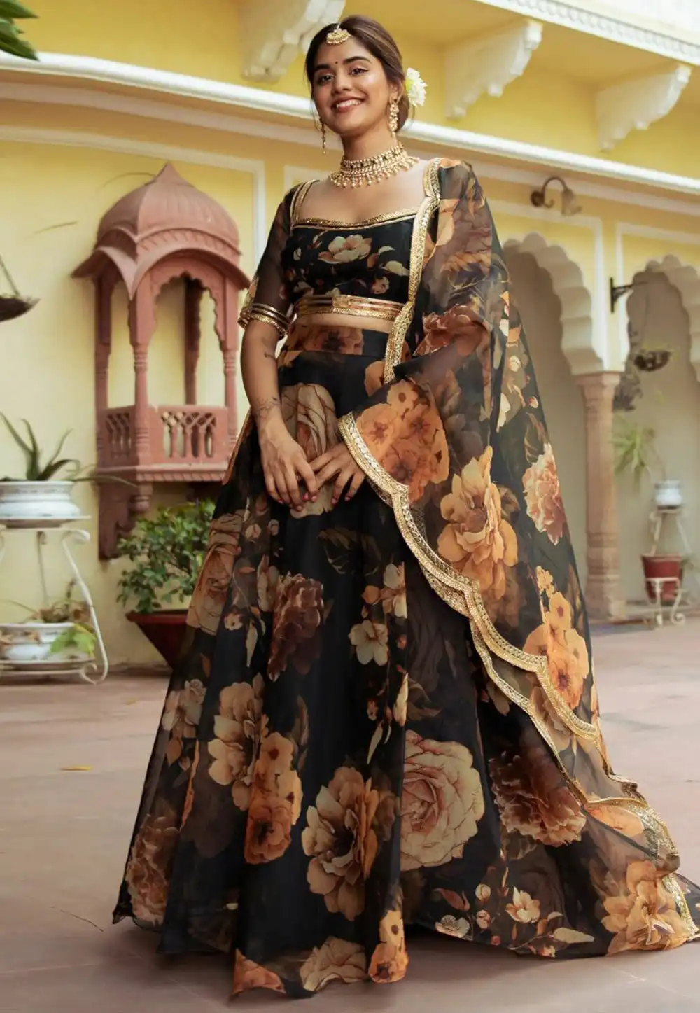 Black Organza Floral print Lehenga choli 293619