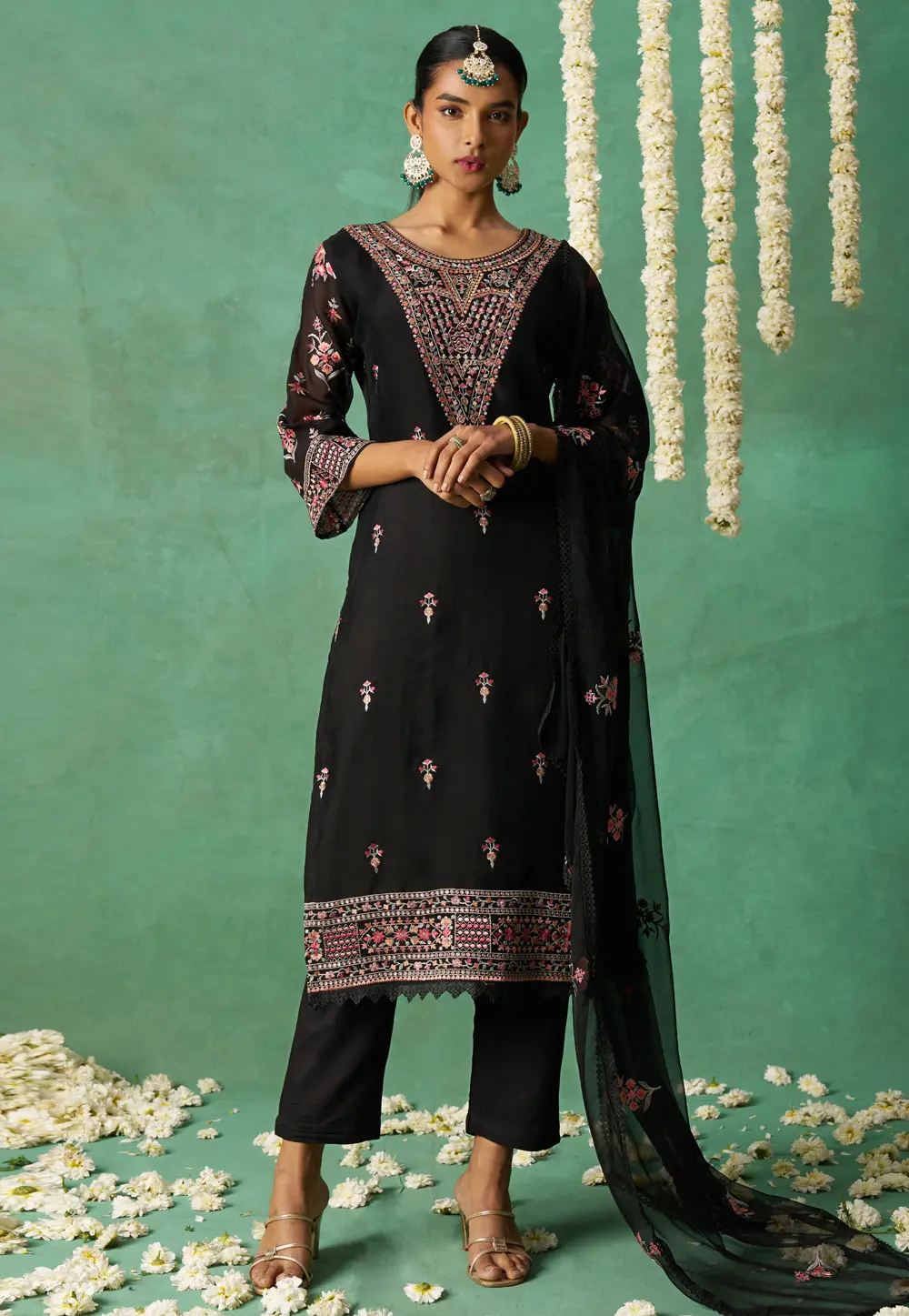 Black Organza Pant Style Suit 304774