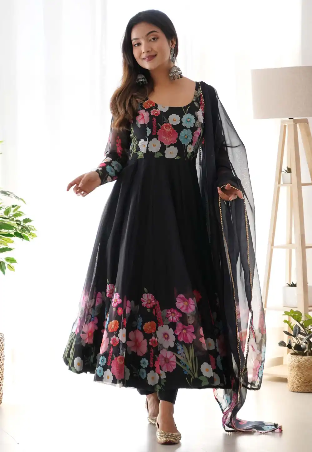 Black Organza Readymade Anarkali Suit 291962