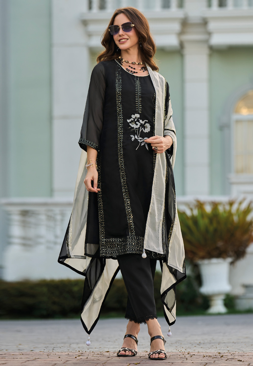 Black Organza Readymade Pakistani Suit 283507